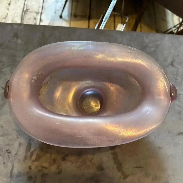 Pink 1970s Pink Scavo Murano Glass Oval Bowl by Cenedese For Sale - Image 8 of 15