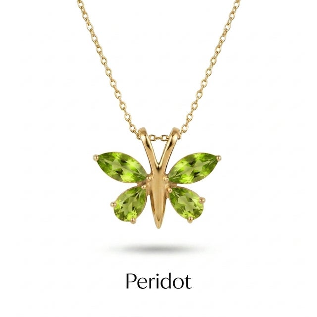 Peridot Butterfly Gemstone Pendant - August Birthstone Pendant for Woman For Sale - Image 4 of 5