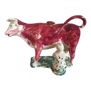 19th Century English Pearlware Pink Luster Cow Form Creamer