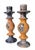 A striking pair of vintage carved soapstone candlesticks featuring sculptural postmodern forms with hand-painted abstract...