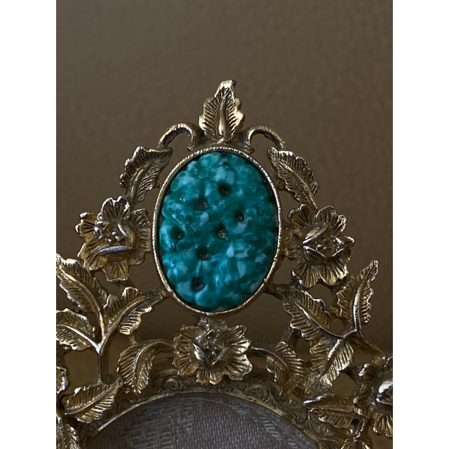 Vintage Gold & Jade Gemstone Oval Picture Frame For Sale - Image 4 of 9