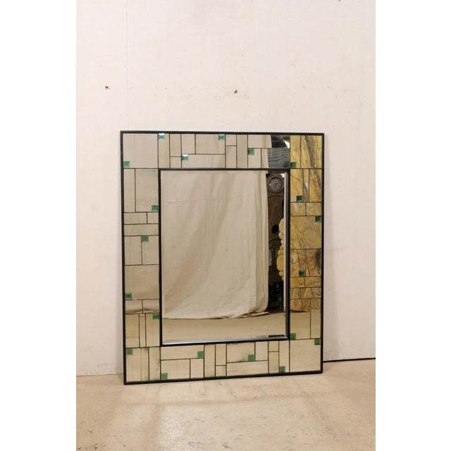 Vintage Mirror With Geometric Mirror Border and Green Colored Accents For Sale - Image 4 of 11