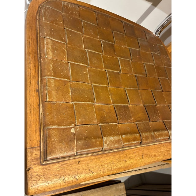 1960s Vintage Leather Wood and Chrome Side Chair For Sale - Image 15 of 16