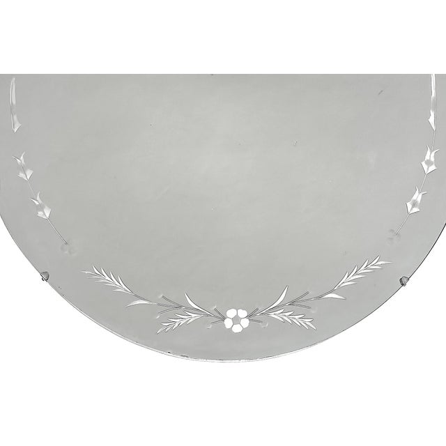 Art Deco Style Round Etched Wheel Cut Glass Mirror, Circa 1940 For Sale - Image 4 of 5