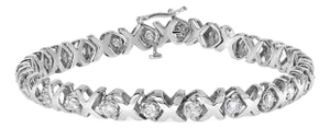 10k White Gold 2.00 Cttw Round-Cut Diamond "XOXO" Link 7" Bracelet (I-J Color, I2-I3 Clarity)