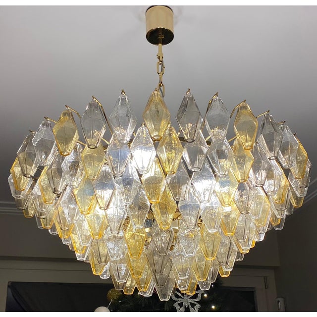 Large Amber and Grey Poliedri Murano Glass Chandelier For Sale - Image 6 of 14