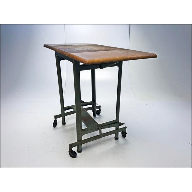 Vintage Industrial Green Wood Top Typewriter Table with Drop Leaf
