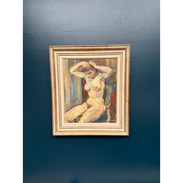 Gunnar Christenson, Nude Figurative Composition, 1950s, Oil Painting on Panel, Framed For Sale - Image 17 of 17