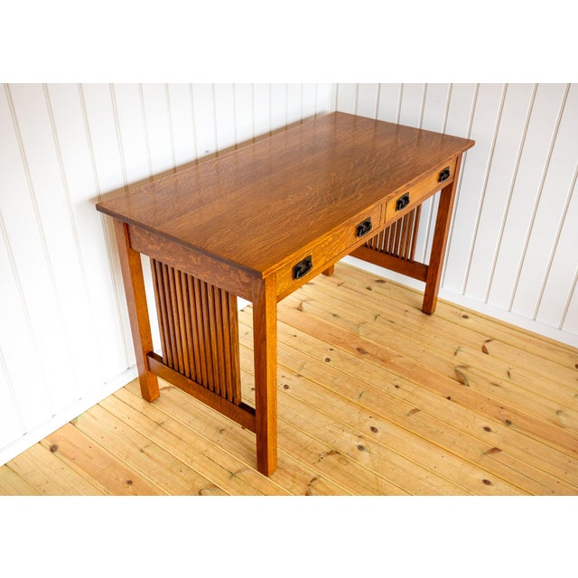 Arts and Crafts Mission Oak Desk by L. and J.G Stickley, 1993 For Sale - Image 13 of 18