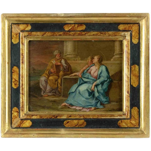 Religious scene is a modern artwork realized by Artist of 19th Century. Mixed colored oil painting on metal board Fair...