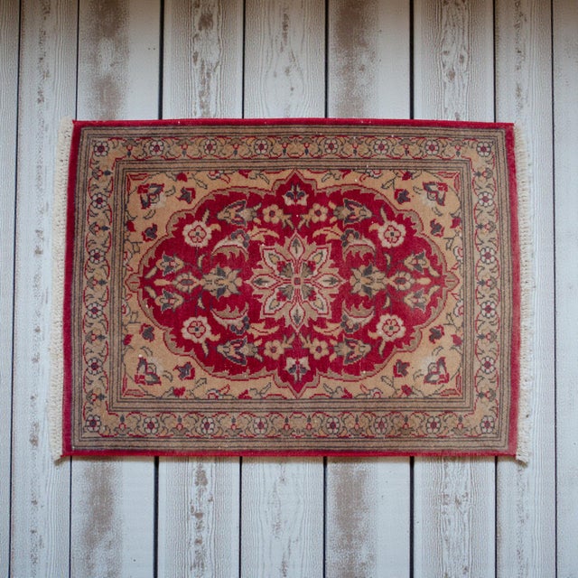 Boho Chic Distressed Turkish Yastik Petite Rug Low Pile Hand Knotted Mat - 1'8'' X 2'4'' For Sale - Image 3 of 14