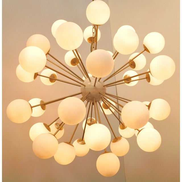 Italian 21st Century Nova Satin Brass Matte White Murano Sputnik Chandelier by Fabio LTD For Sale - Image 3 of 4