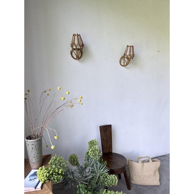 Rattan Wall Sconces by Louis Sognot, 1960, Set of 2 For Sale - Image 6 of 18