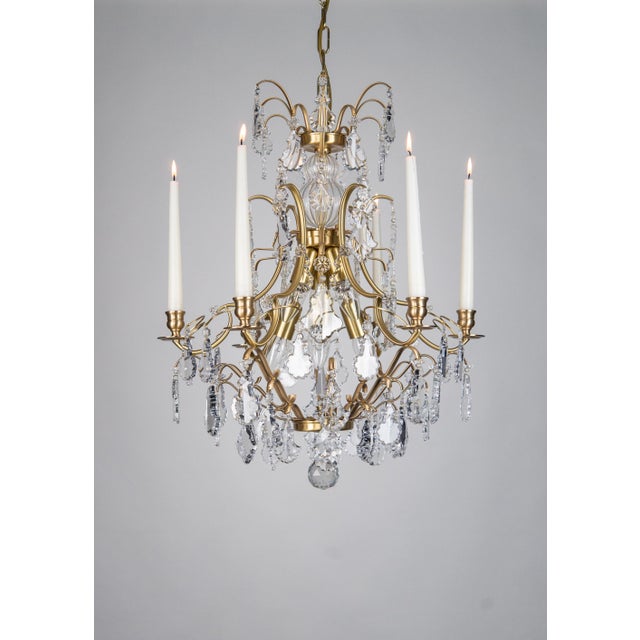 Contemporary Baroque Style Chandelier with Candleholders in Brass and Crystals by Krebs Stockholm, 2020 For Sale - Image 3 of 4