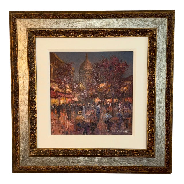 Late 20th Century Maxwell Parsons Original Paris Street Scene Oil Painting in Custom Gallery Frame For Sale