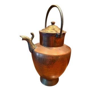 Antique Copper and Brass Ewer With Quail Spout For Sale