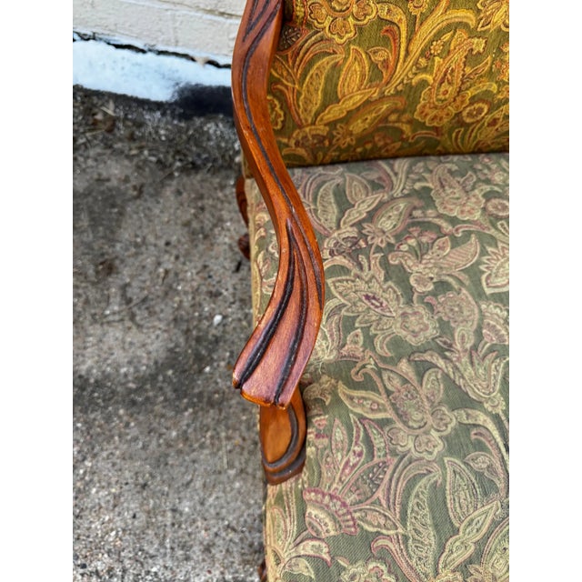 Pair of Upholstered Walnut French Provincial Style Bergeres For Sale In Houston - Image 6 of 7