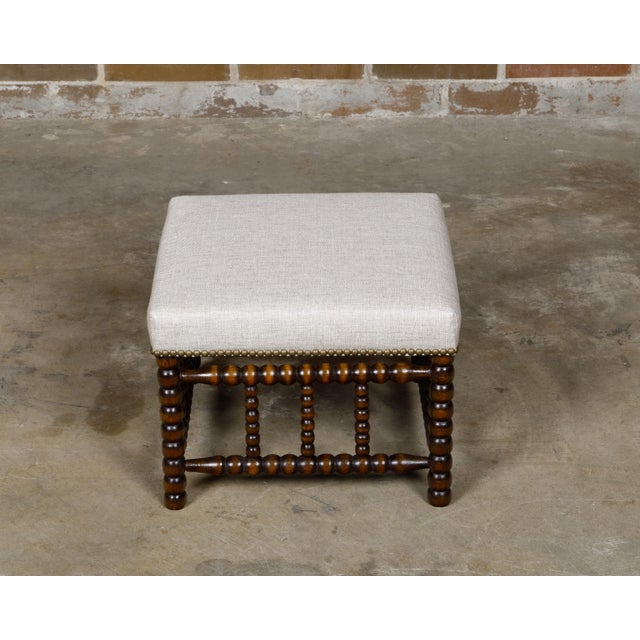 English 19th Century Bobbin Stool with Upholstered Seat and Nailhead Trim For Sale - Image 4 of 11