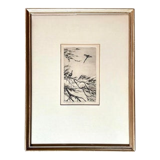 Gilt Framed Chinoiserie Black & White Etching by Edna Bradford, Titied “Morning”, Signed & Numbered For Sale