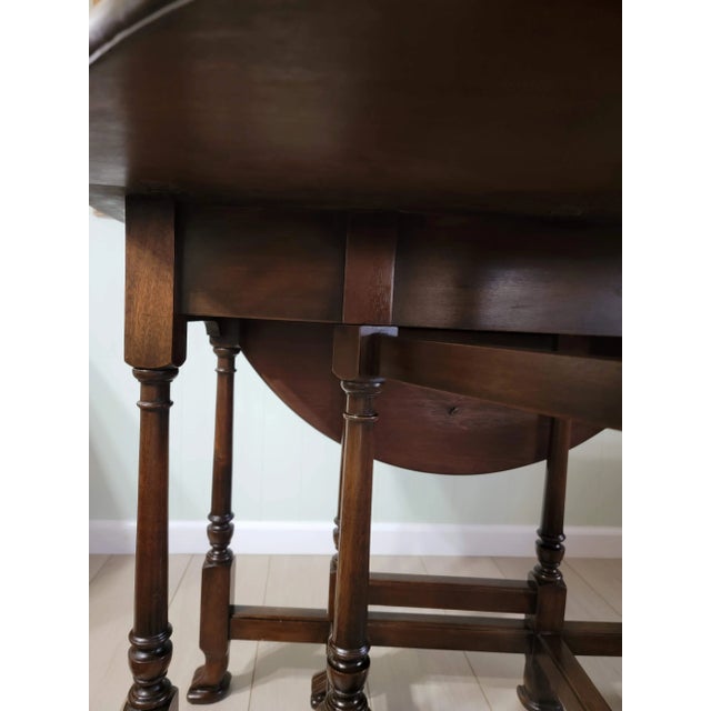 Coffee Antique Walnut Drop Leaf Gateleg Table Oval Spanish Revival Hoof Feet Carved Legs Circa 1900 For Sale - Image 8 of 12