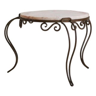 French Art Deco Round Pink Marble + Wrought Iron Coffee Table, 1930s For Sale
