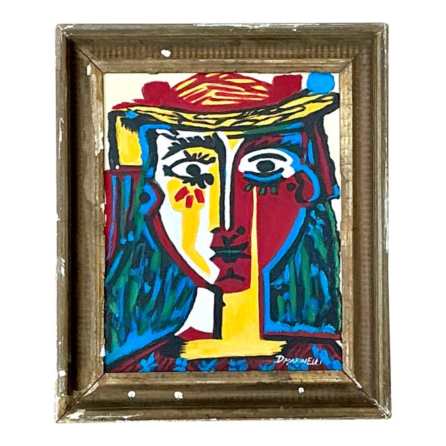 Vintage Original Homage to Picasso Oil on Canvas For Sale