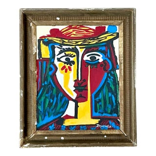 Vintage Original Homage to Picasso Original Oil on Canvas For Sale