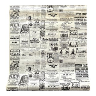 1970s Victorian Newsprint Wallpaper 11 Yds For Sale