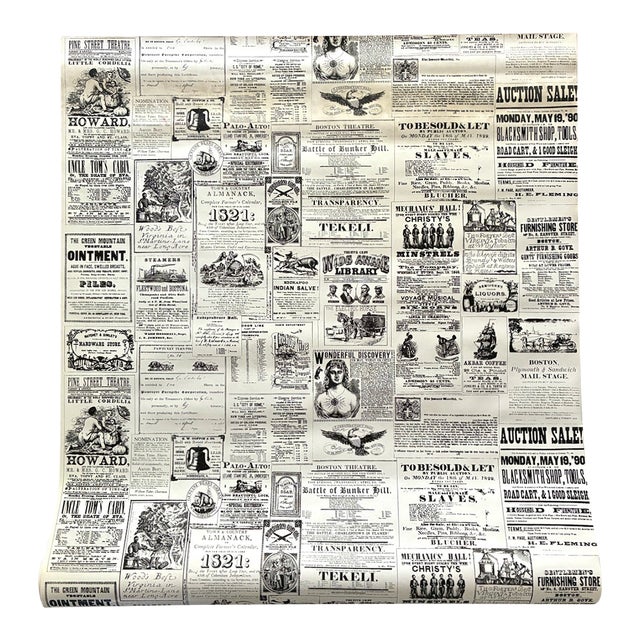 1970s Victorian Newsprint Wallpaper 11 Yds For Sale