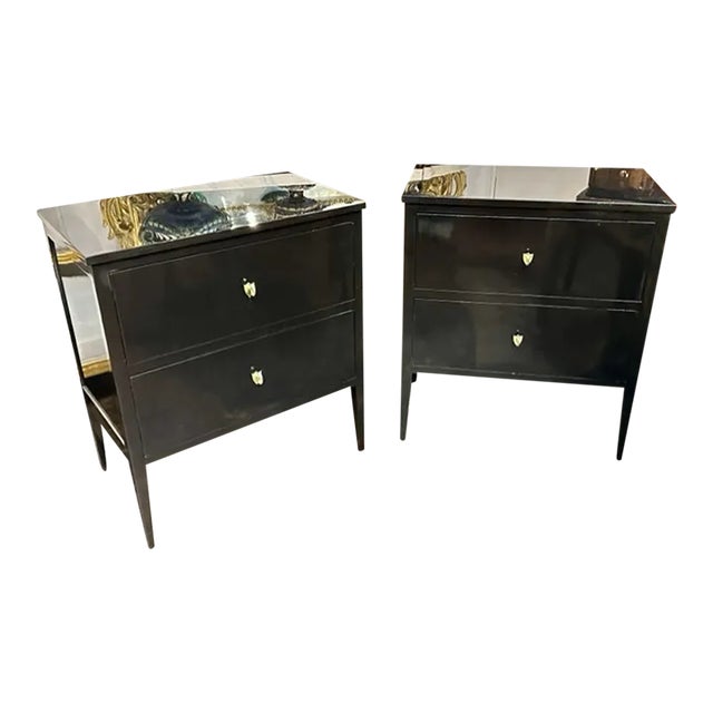 Pair of Directoire Style Piano Black Side Tables For Sale