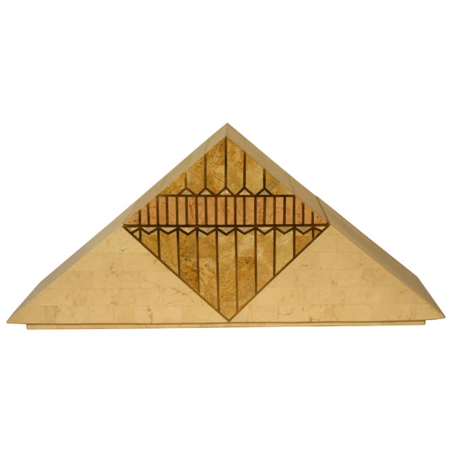 1980s Tessellated Stone With Brass Inlay Pyramid Shaped Box For Sale - Image 9 of 9