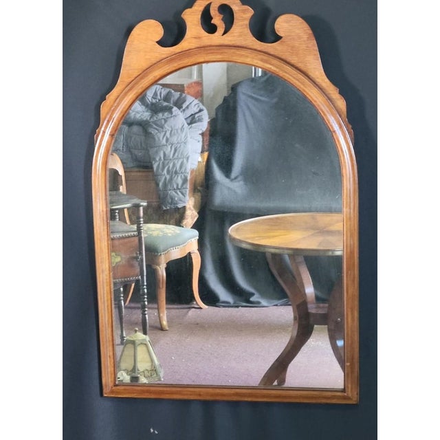 Brown 1930s Light Maple Wall Mirror Arched Wood Hanging Decorative Mirror For Sale - Image 8 of 10