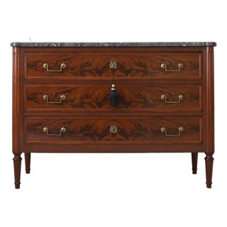 19th C French Louis XVI Style Commode With Marble Top For Sale