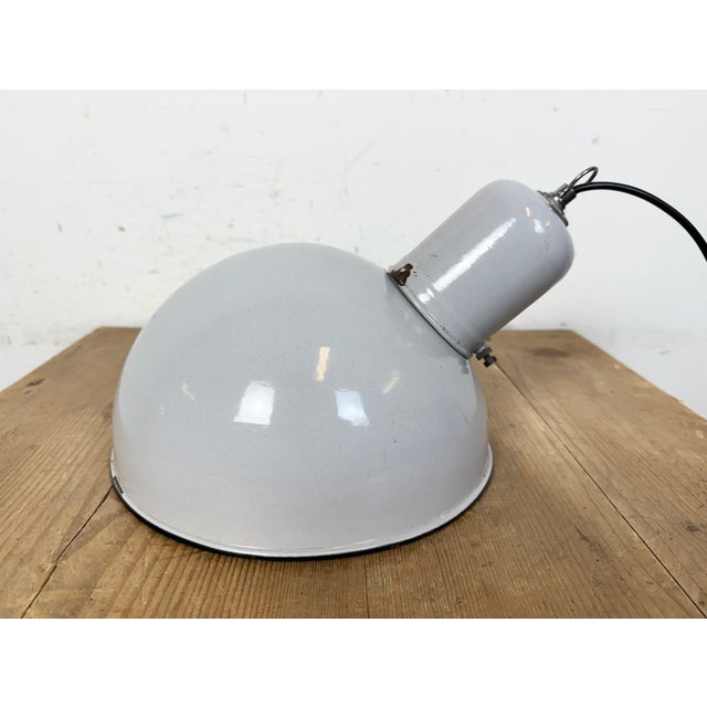 Industrial Grey Enamel Factory Pendant Lamp, 1960s For Sale - Image 12 of 18