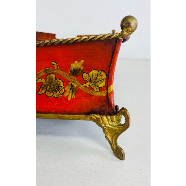 This is a vintage hand painted tole ware galley tray. This galley tray has hand-painted floral decoration around the edge...