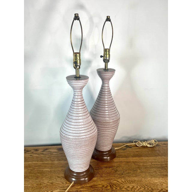 Mid-Century Modern Glazed Ceramic Table Lamps - a Pair For Sale - Image 4 of 8