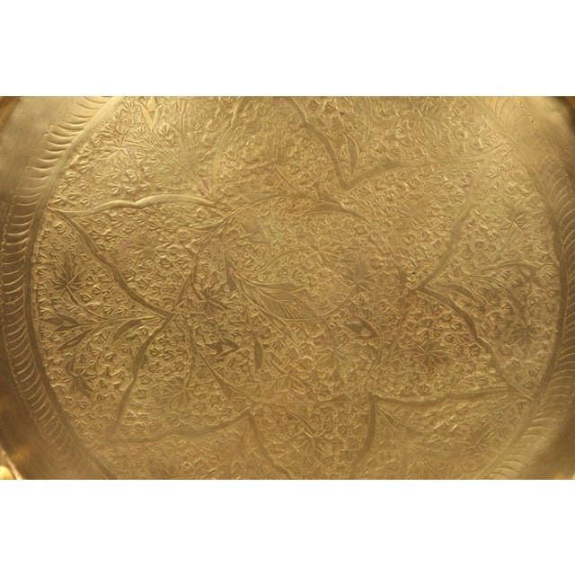 19th Century Moroccan Etched Brass Round Tray Table For Sale - Image 4 of 6