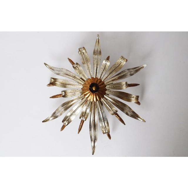 Hollywood Regency Flush Mount with Ears of Corn in Gold and Silver, 1970s For Sale - Image 6 of 13