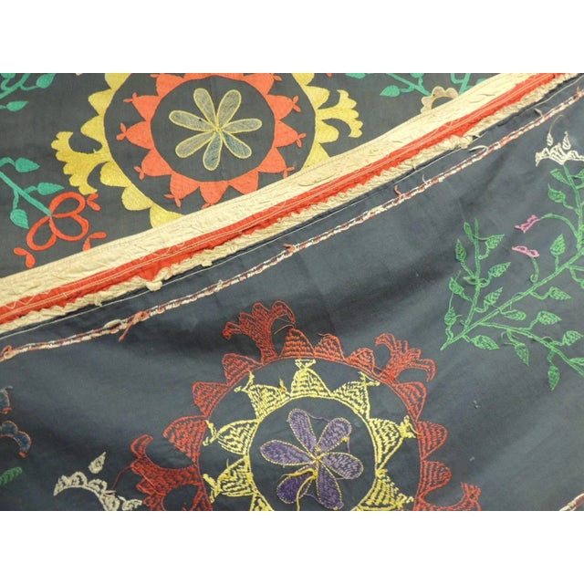 Textile Vintage Large Colorful Floral Embroidered Vintage Suzani Panel For Sale - Image 7 of 9