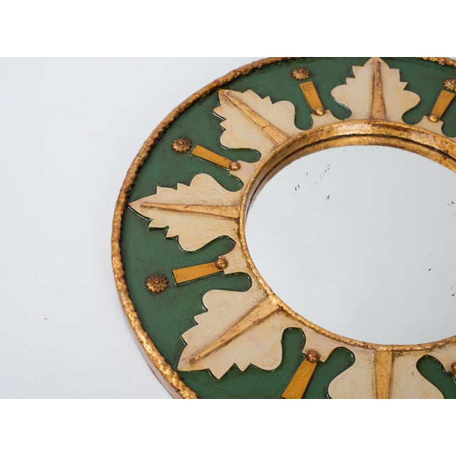 1950s 1950s Spanish Painted & Gold Gilt Wood Round Wall Mirror For Sale - Image 5 of 11