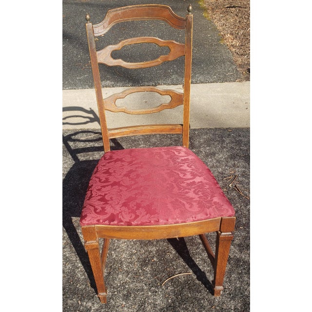 Vintage Pair of Mid-Century Chippendale Style Walnut Ladder Back and Brass Finial Side Chairs For Sale - Image 9 of 12