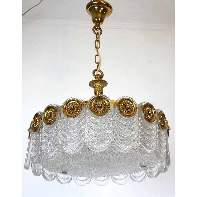 1940s Brass and Glass 4-Light Chandelier from Kaiser-Leuchten, 1940s For Sale - Image 5 of 10