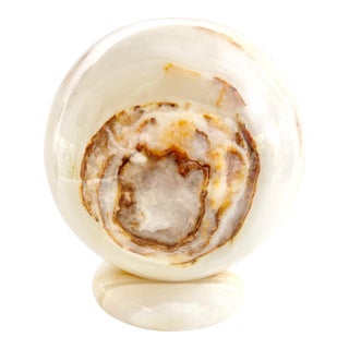 Large Vintage Banded Onyx Sphere on Stone Base For Sale