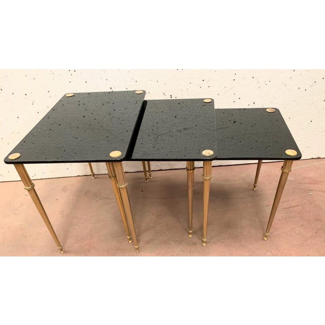 Nesting Table in Brass and Black Glass, 20th Century, Set of 3 For Sale - Image 10 of 12