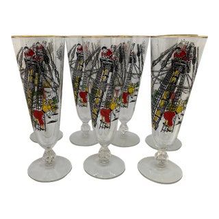 1960s Libbey Treasure Island Pilsner Glasses- Set of 7 For Sale