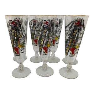 1960s Libbey Treasure Island Pilsner Glasses- Set of 7