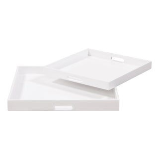 White Lacquer Square Wood Tray Set For Sale