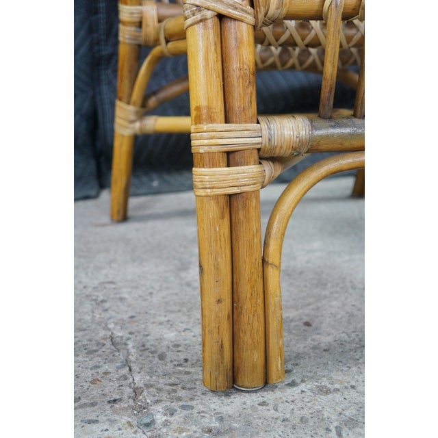 Mid 20th Century Pair Mid Century Modern Rattan Bamboo Armchairs Boho Sunburst Fan Back Chairs For Sale - Image 5 of 18