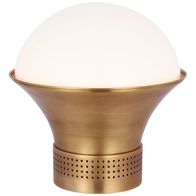 Kelly Wearstler by Visual Comfort Signature Precision Medium Table Lantern in Antique-Burnished Brass with White Glass For Sale