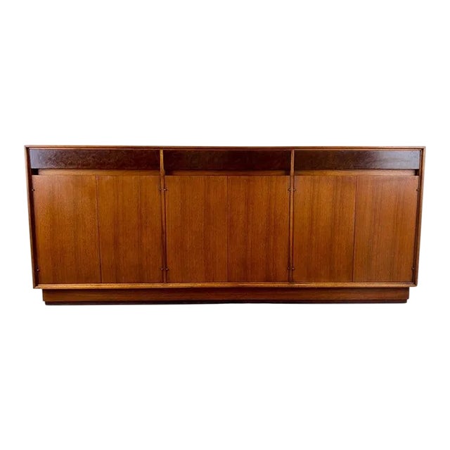 John Stuart Mid-Century Modern Walnut and Burl Wood Sideboard Credenza For Sale